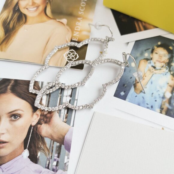 New Kendra Scott Abbie White Crystal Earrings Silver - Picture 3 of 3